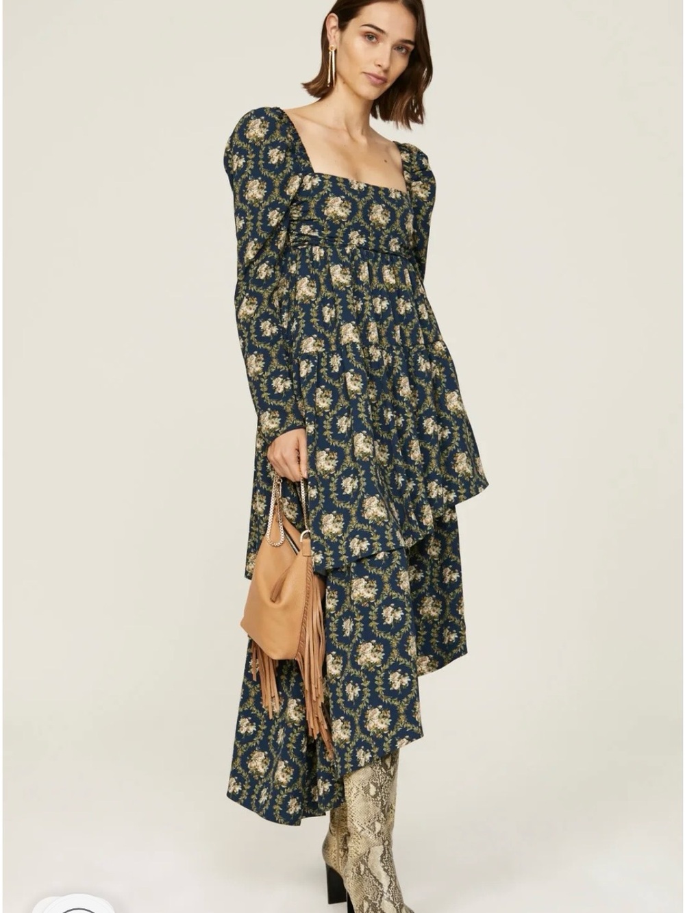 WeWoreWhat women’s  Navy and Cream High-Low Floral Midi Dress size 2